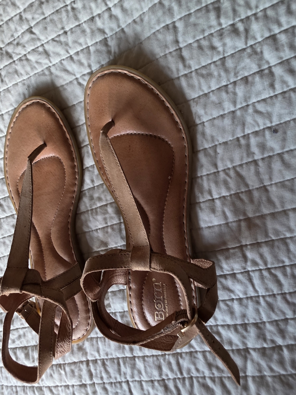Born Brown Leather T-Strap Ankle Wrap Sandals